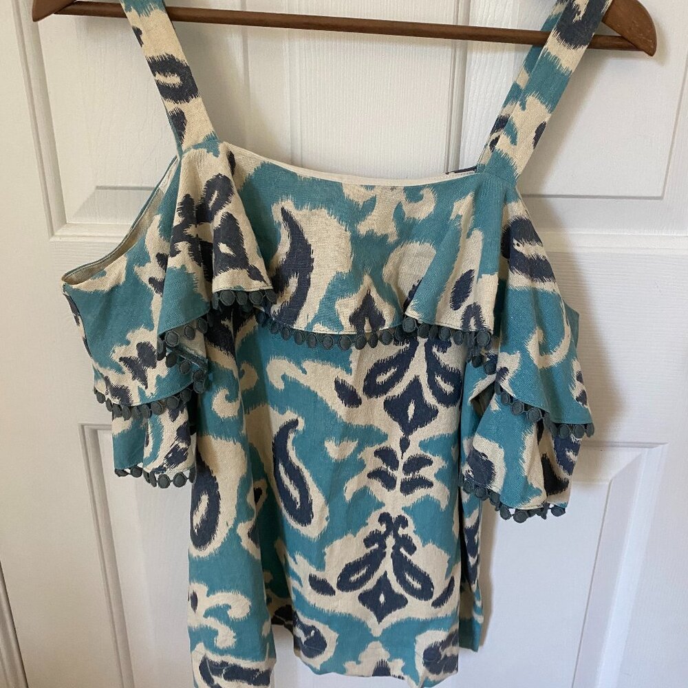 Jade Cold Shoulder Lined LInen Top XS